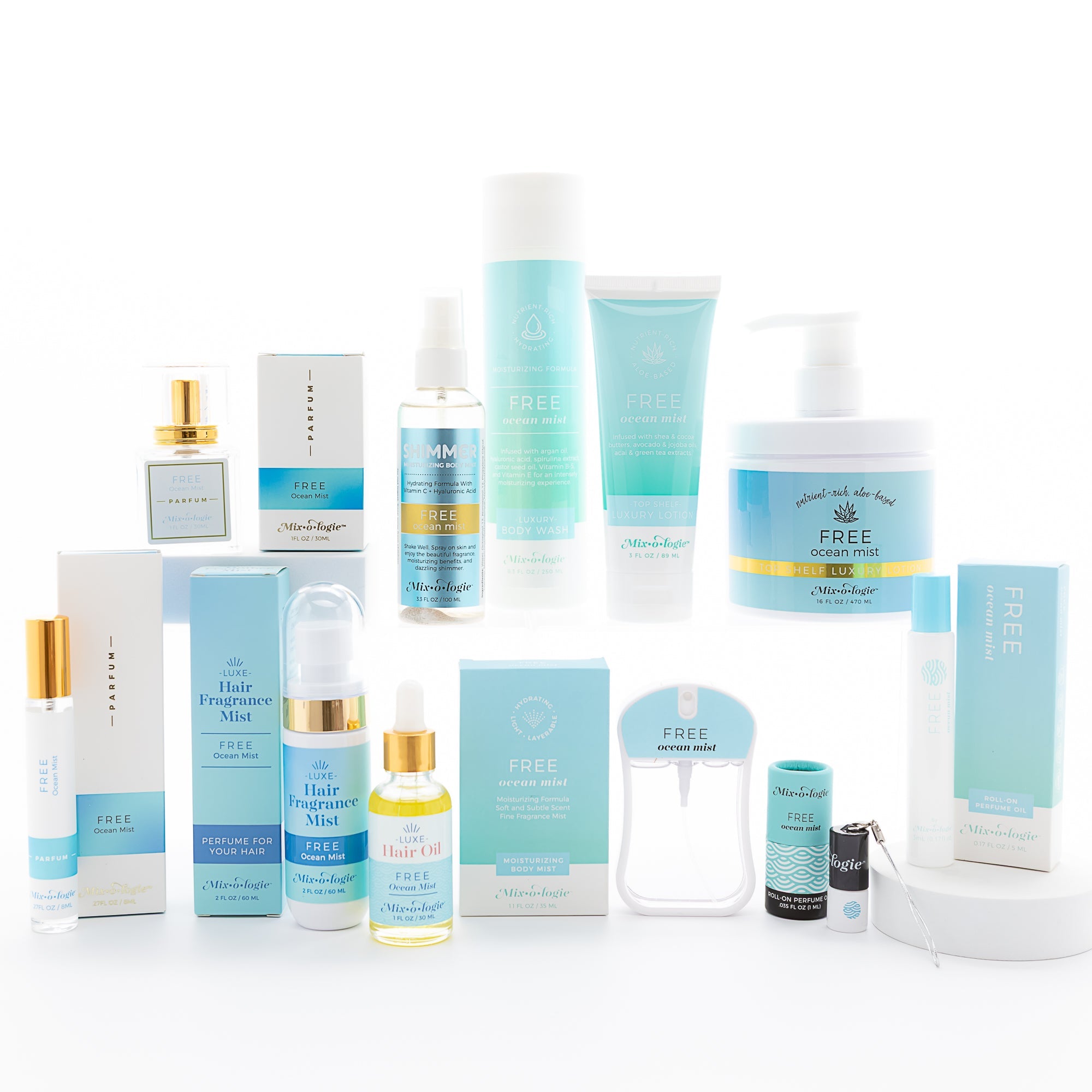 Free (ocean mist) scented products all together with beach vibes seashells and palm