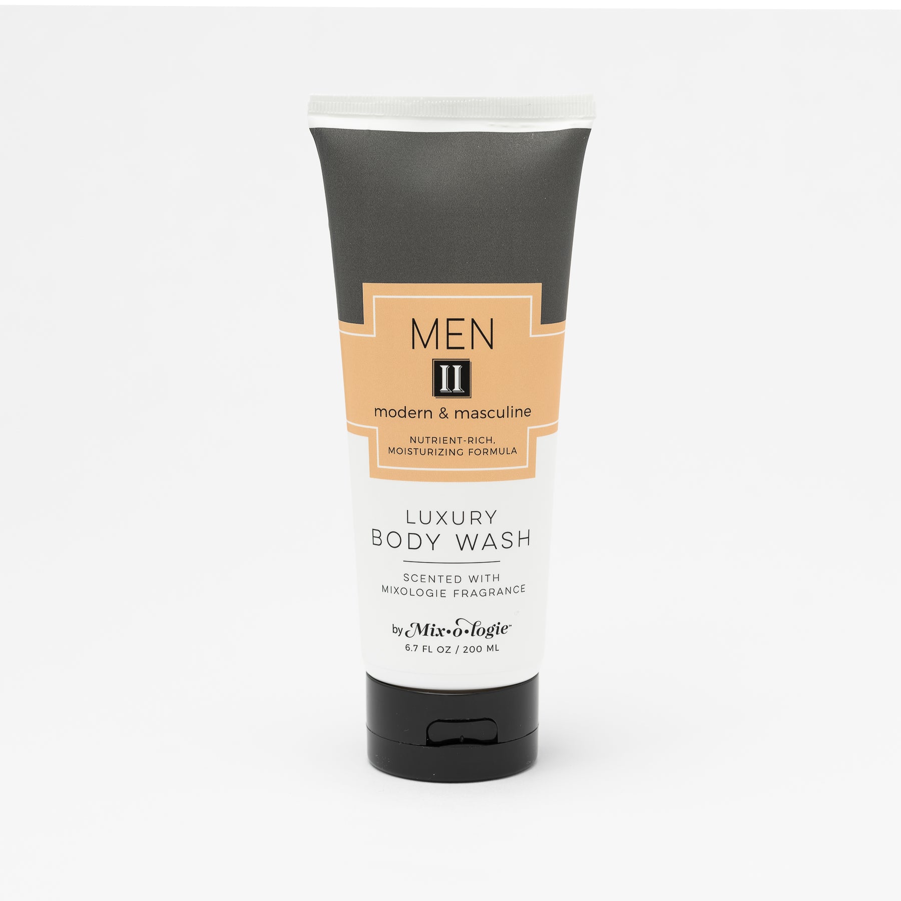 Luxury Body Wash in Men II (Modern & Masculine) in grey color package with yellow label in white background.